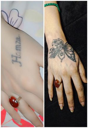 Coverup butterfly tattoo #handtattoo #girl #TanzeelSarwar #Vampires_polour 