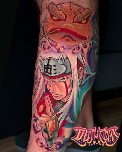 Embrace the ninja world with Jiraiya, Gamabunta, and Naruto in this vibrant anime design by Onikid.
