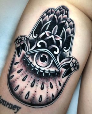 Embrace protection & positivity with this stunning black & gray illustrative ink by Angel Face.