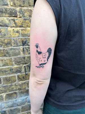 Get a unique illustrative chicken tattoo designed by the talented artist Dave Norman. Express your love for poultry with this beautifully detailed design.
