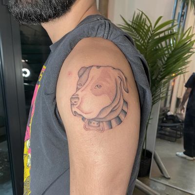 Capture the essence of your beloved pet with a stunning illustrative dog portrait tattoo by the talented artist, Charlie Macarthur.
