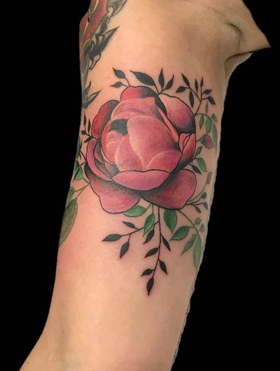 Experience the beauty of nature with this realistic and illustrative botanical rose tattoo by the talented artist Eve Inksane.