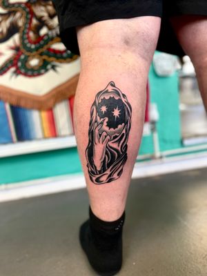 Immerse yourself in the mystical world of wizards with this traditional style tattoo by River Tatts. Let the mistery unfold on your skin.