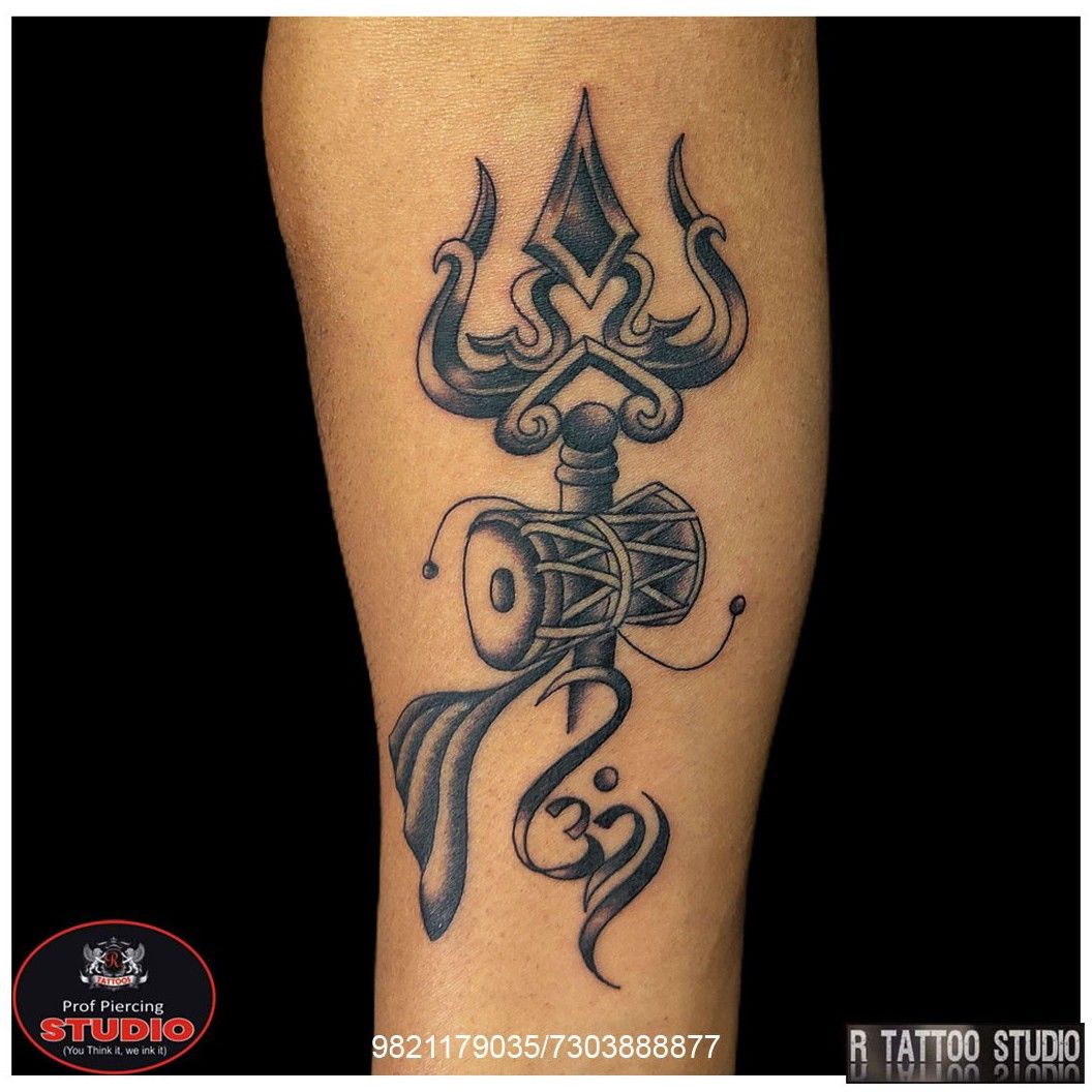 Tattoo uploaded by Rtattoo studio • Trishul with damru and om tattoo..  #lord #lordshiva #shiva #shiv #mahadev #mahakal #bholenath #trilokinath # rudra #trishul #rudraksha #trishultattoo #mahadevtattoo #om #tattoo  #tattooed #tattooing #tattooidea ...