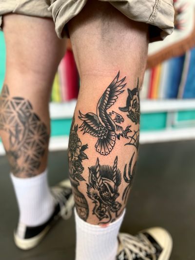 Get a classic illustrative eagle tattoo done by River Tatts, blending tradition with artistry. Make a statement with this timeless design.