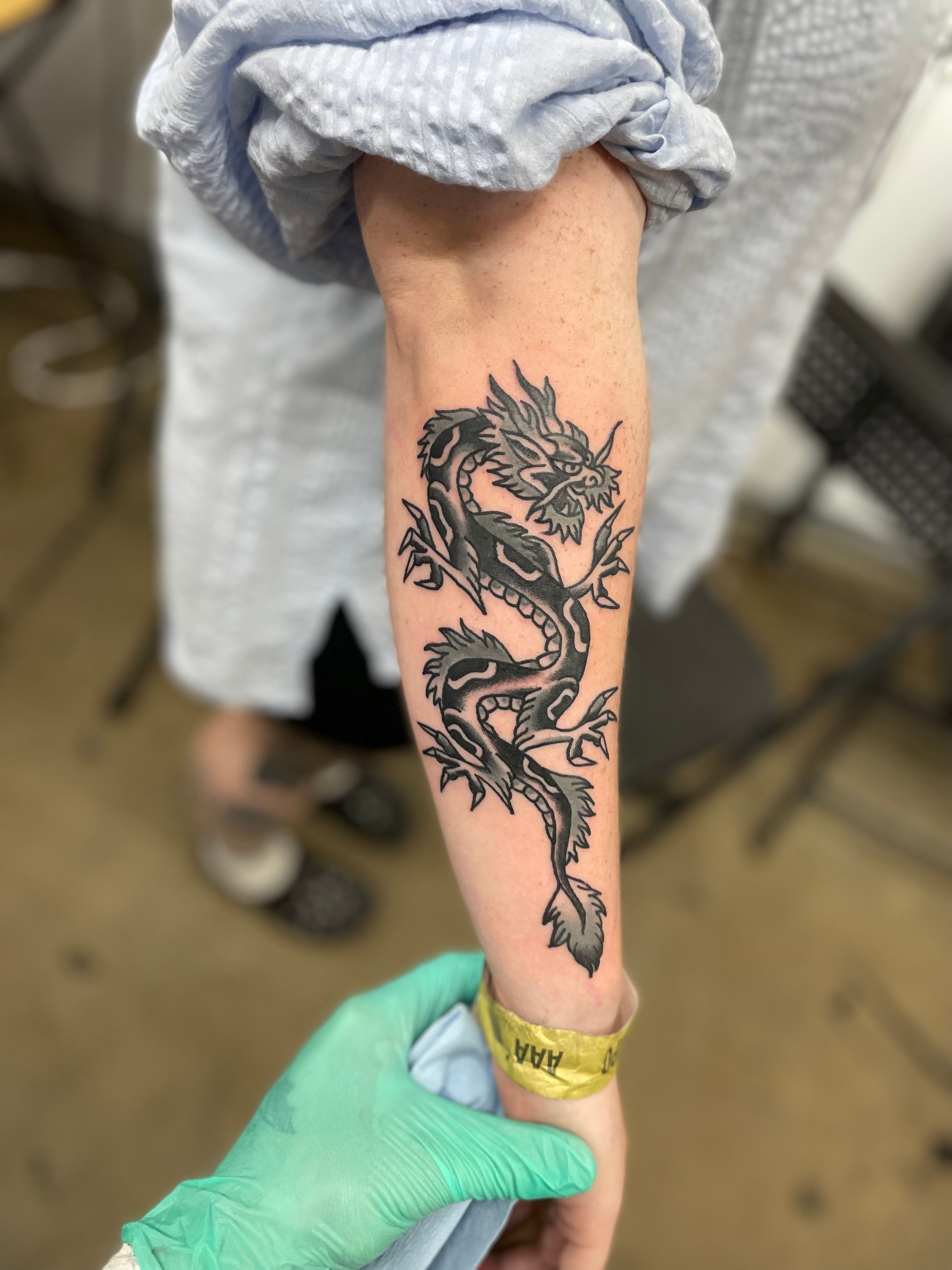 Half Sleeve of Tibetan Dragon tattoo of someone who is getting his first  tattoo. Excited to do complete this with shading. Tattooing in New York  next... | By Tibetan Tattoo InkFacebook