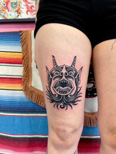 Traditional Black and grey devil head