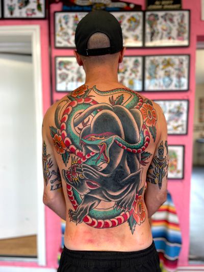 Traditional panther and snake back piece 