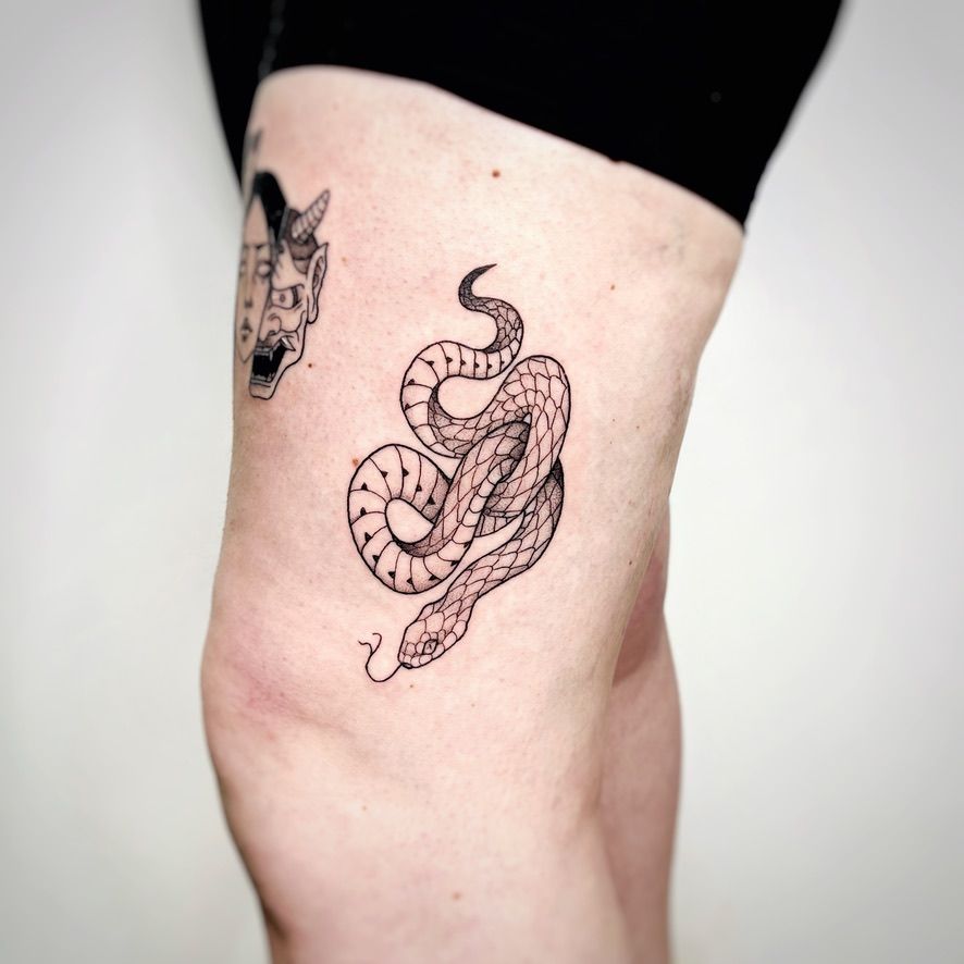 Tattoo uploaded by Velvet • I had an amazing time designing and tattooing  this snake tattoo for Netha 🐍 I'm looking forward to our next session 😁  Snakes are often associated with