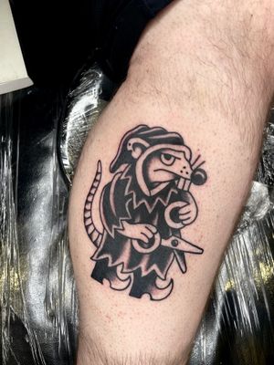Get a classic traditional rat tattoo by the talented artist Goblyn Crew. Add a touch of mischief to your body art collection.
