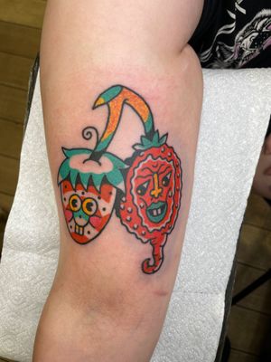 Get inked with a bold and vibrant illustrative strawberry design by the talented Goblyn Crew. Perfect for fruit lovers and tattoo enthusiasts alike.