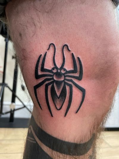 Get tangled in the intricate web of this illustrative spider tattoo, expertly crafted by the talented Goblyn Crew.