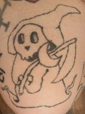 Did stick and poke grim for ex mine on my leg the shading done by tattoo ink machine I did these all myself 