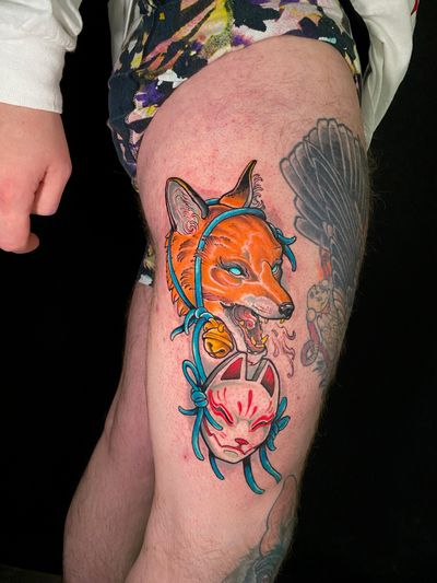 Embrace the enchanting allure of the fox spirit with this stunning neo-traditional tattoo by Jethro Wood.