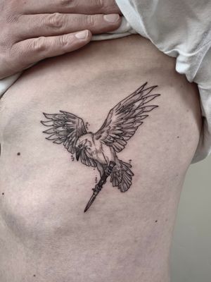 Custom illustrative alexisonfire tribute crow with dagger on ribs
