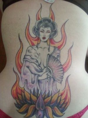 Geisha is flash with some changes to make her more mine, fire was freehand by a second artist and a third artist did the coloring