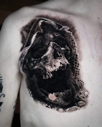 Capture the haunting beauty of death with this striking black and gray realism design by master artist Milan Boros.