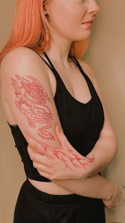Red ink Chinese dragon and freehand cybersygilism 