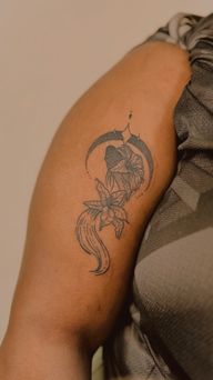 illustrative koi fish and moon