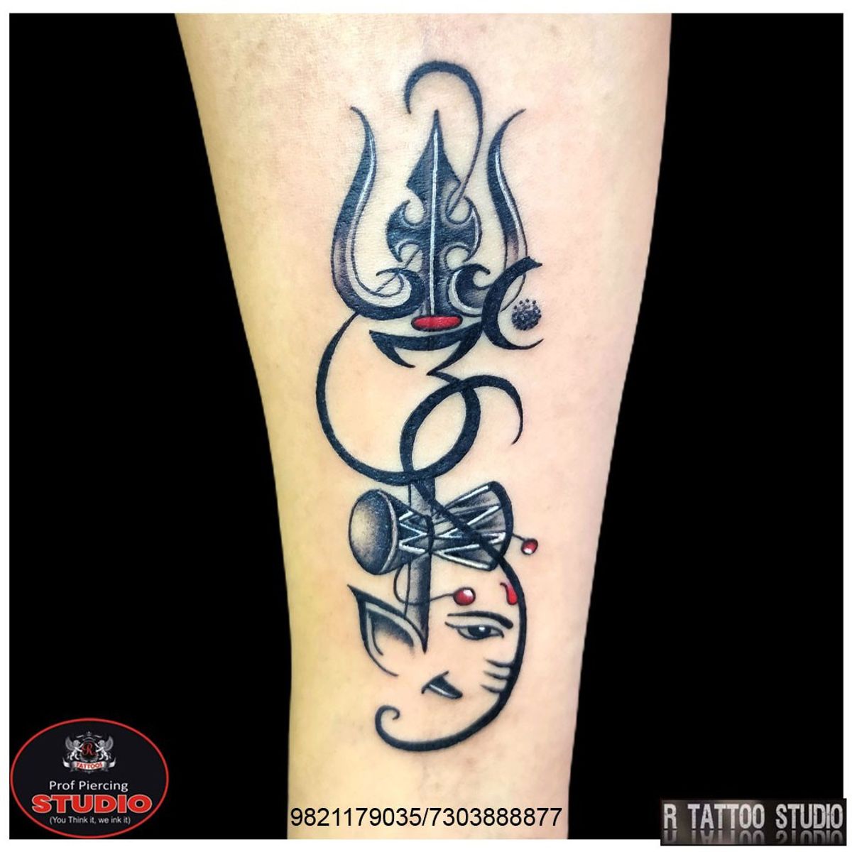 Tattoo uploaded by Rtattoo studio • Trishul with Om and lord Ganesha ...