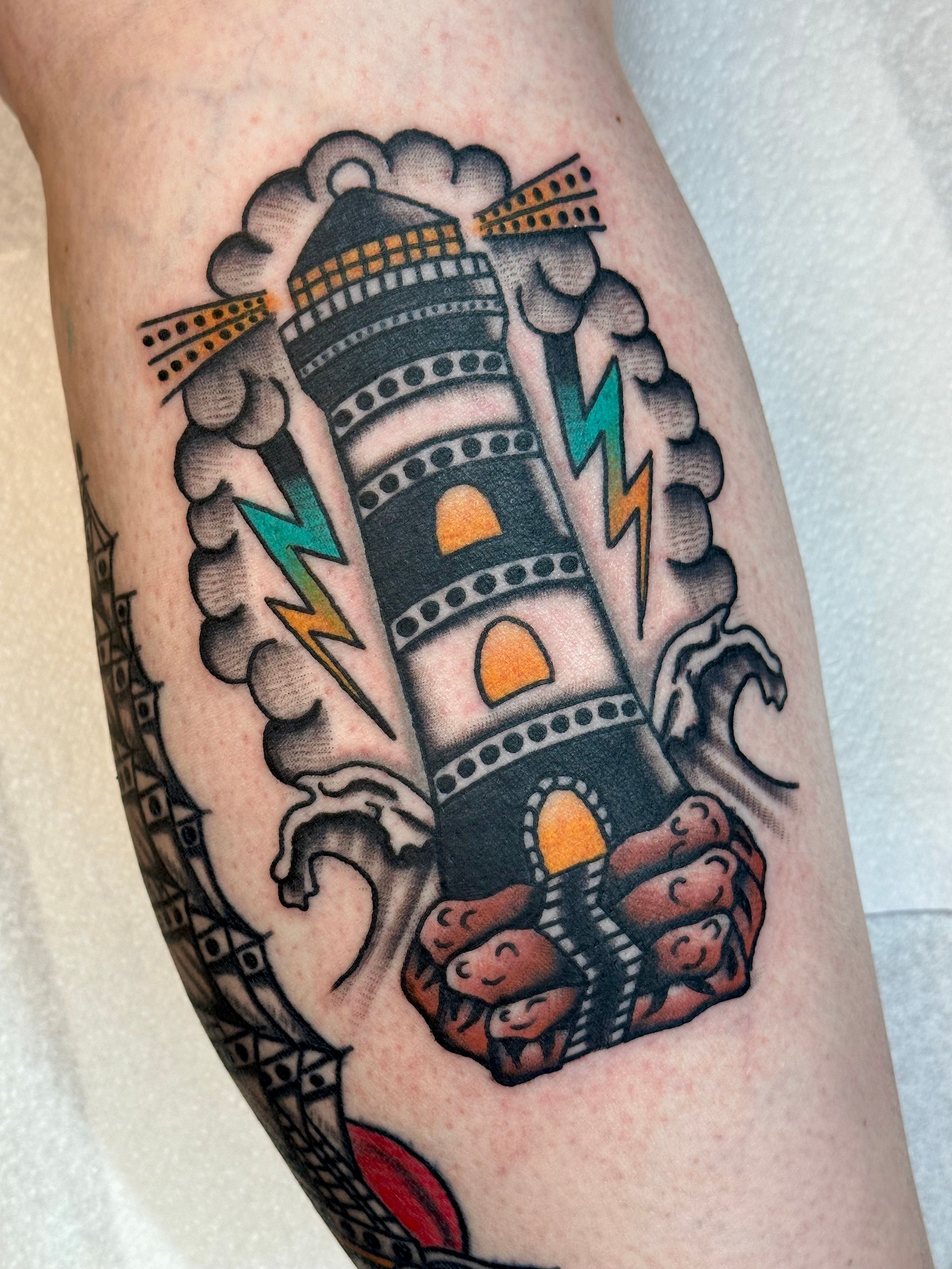 Lighthouse tattoo by Jonny Taylor – 1920 Tattoo