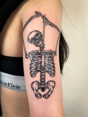 Get a unique and detailed illustrative skeleton tattoo done by the talented Jack Howard. Stand out with this eye-catching design!