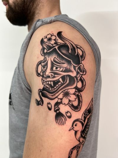 Experience the power and beauty of Japanese culture with this stunning traditional hannya tattoo created by renowned artist Kayleigh Cole.