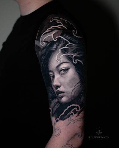 - Geisha - - Portrait of a Geisha with Japanese waves , part of a on going Japanese themed full sleeve • https://www.roudolfdimovart.com/
