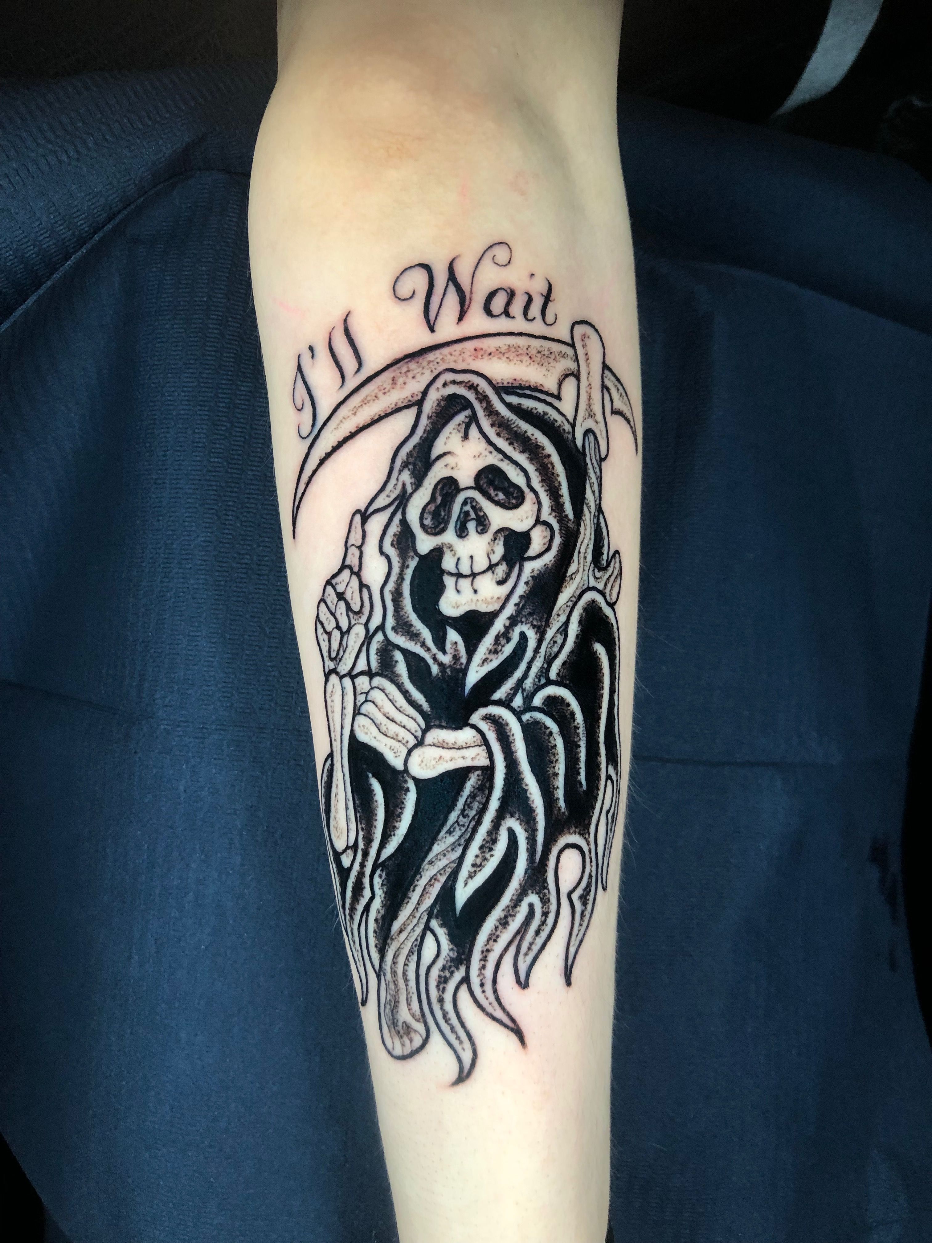 Grim reaper tattoo done by @mr_deadmind ~ 𝑇𝑜 𝑚𝑎𝑘𝑒 𝑎  𝑏𝑜𝑜𝑘𝑖𝑛𝑔／／．DM or email - info@deadmindtattoos.com with size, location of  the piece and… | Instagram