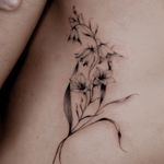 Delicate and intricately drawn floral design featuring a bundle of lilies intertwined with a graceful vine, created by the talented artist Carolina Feodorov.