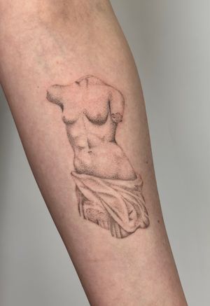 Experience the intricate beauty of micro-realism with this stunning statue tattoo by the talented Alina Wiltshire.