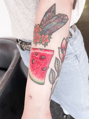 Vibrant colors bring this juicy watermelon slice to life. Done by talented artist Carolina Feodorov.