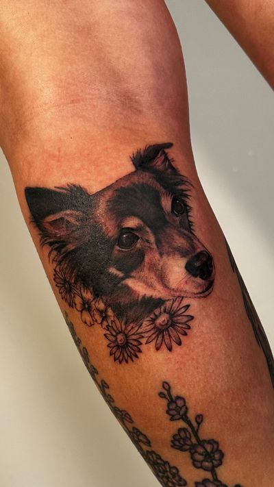 Capture the essence of your beloved pet with this intricately detailed black and gray tattoo by the talented artist, Miss Vampira.
