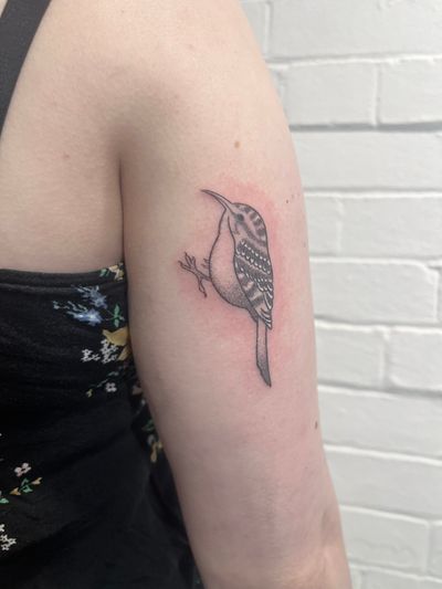 Elegant dotwork design by Marketa.handpoke, symbolizing freedom and beauty. Perfect for those seeking a unique and understated tattoo.