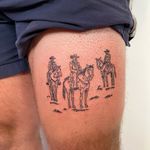 Get a unique cowboy tattoo with bold lines and vibrant colors, expertly done by artist Dave Norman. Stand out from the crowd with this illustrative style design.
