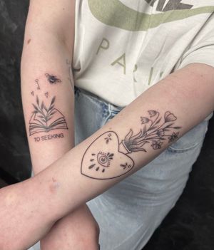Explore the intricate beauty of dotwork and illustrative style with this one-of-a-kind hand poke tattoo by Marketa.handpoke.