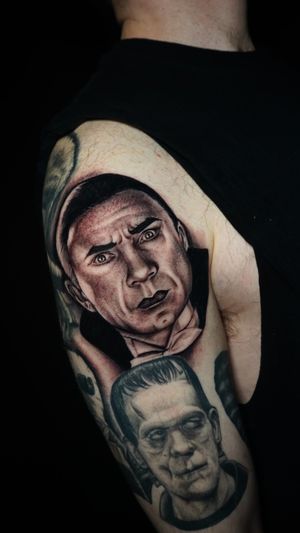Get mesmerized by this black and gray realism tattoo of Dracula, brought to life by the talented artist Miss Vampira.