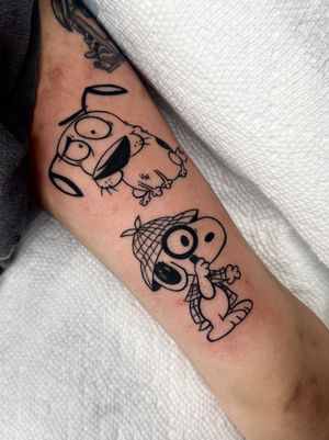 Illustrative tattoo by Miss Vampira featuring Snoopy embodying courage in a cartoon style design.