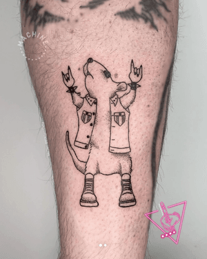 Metal Fan Rat Tattoo done by Pokeyhontas at KTREW Tattoo - Birmingham UK #metalfan #metalmusic #rattattoo #rat #blackworktattoo #legtattoo #birminghamuk