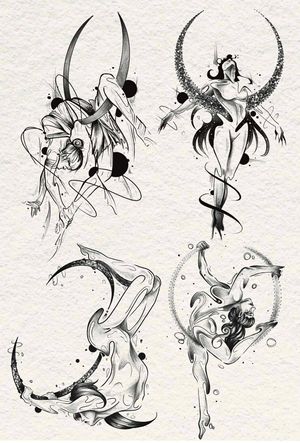 Some abstract witchy moon girls available to be tattooed!