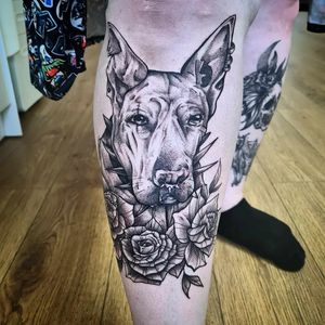 A punky portrait of my clients dog, I absolutely loved doing this, definitely one of my favourite tattoos I've done and I would love to do more pet portraits!