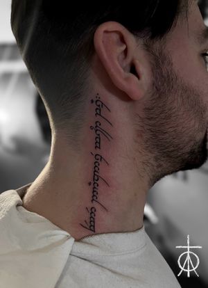 Elvish Lettering Tattoo by Claudia Fedorovici #letteringtattoo #necktattoo