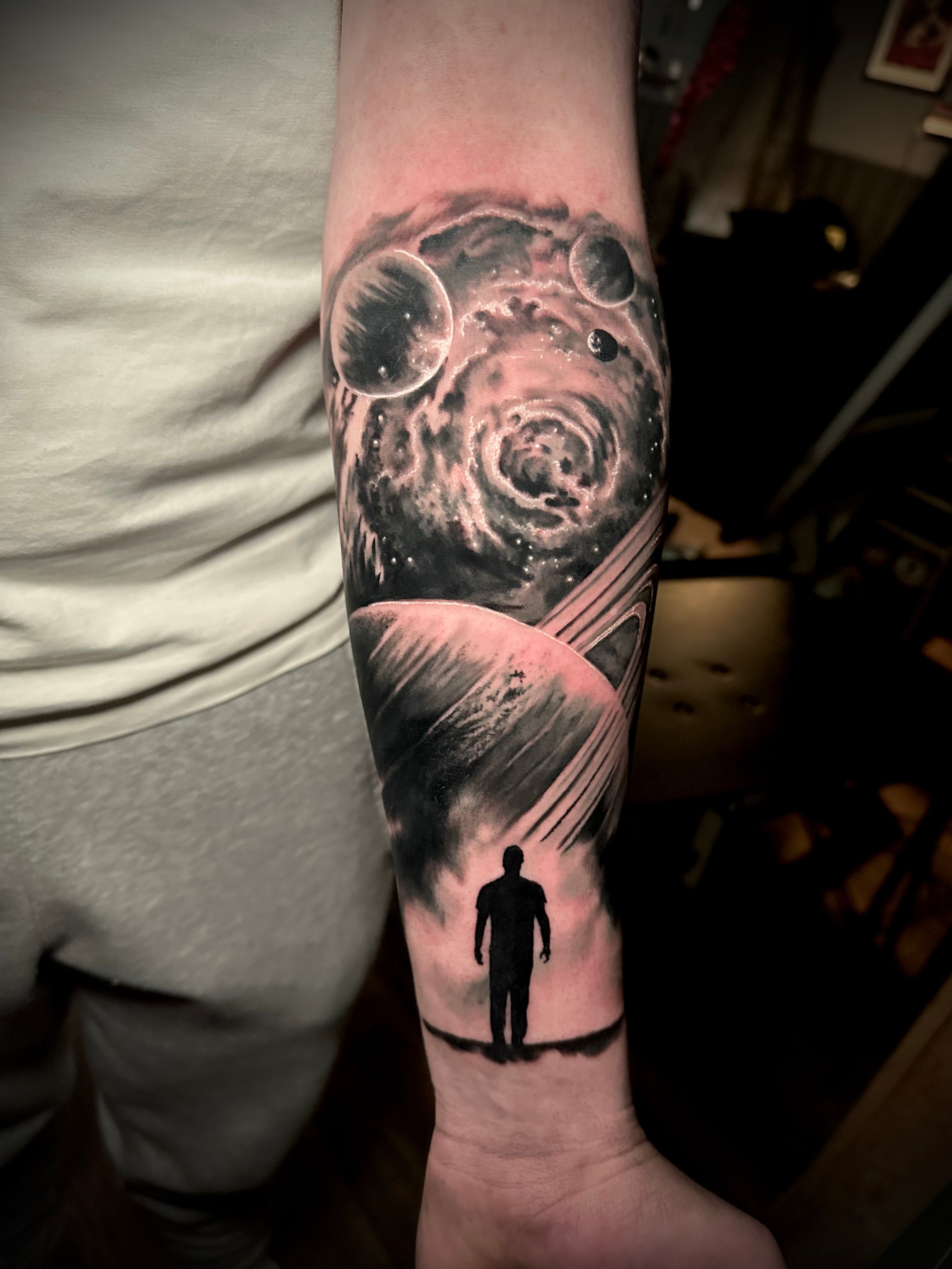 Contemporary Monochrome Space Tattoo Design for Coloring Book Enthusiasts |  MUSE AI