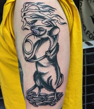 Get a classic yet unique rat or mouse tattoo by the talented artist Benji Charnock in traditional style.