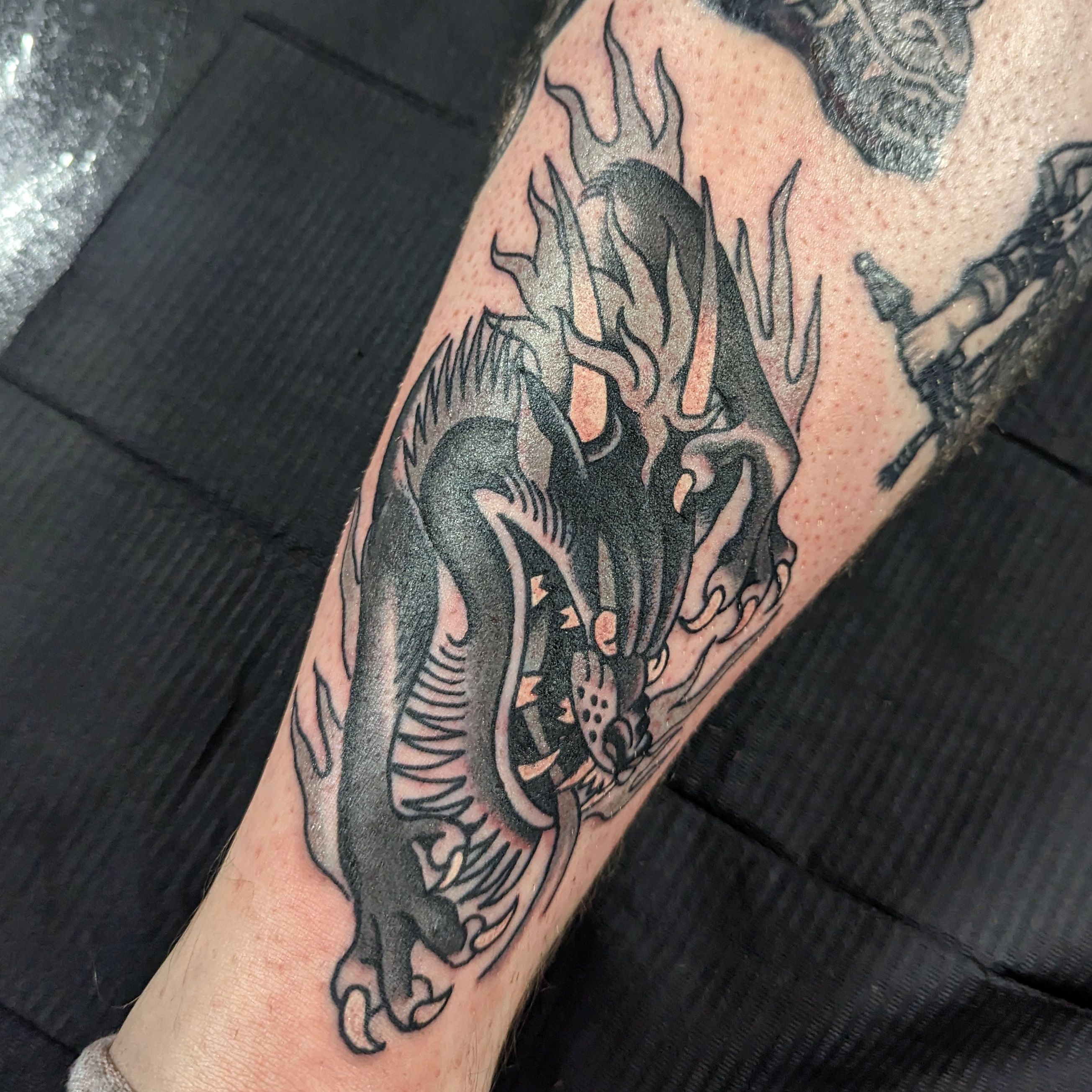 American Traditional Red Dragon Tattoo flash