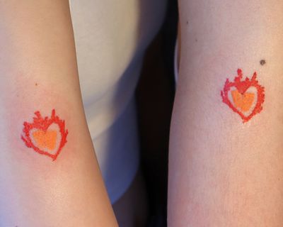 oilpastel hearts, couple tattoo