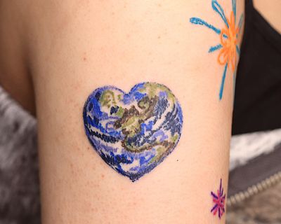 Heart-shaped Earth with Oil Pastel