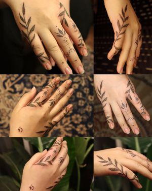 hand-tattoo with leaves ** Floral / Drawing / Abstract / Colour