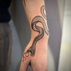 Wrapping dark snake on wrist