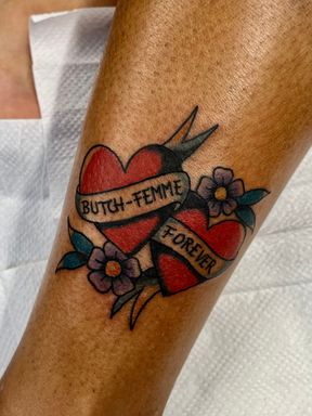 Hearts with Banner Tattoo